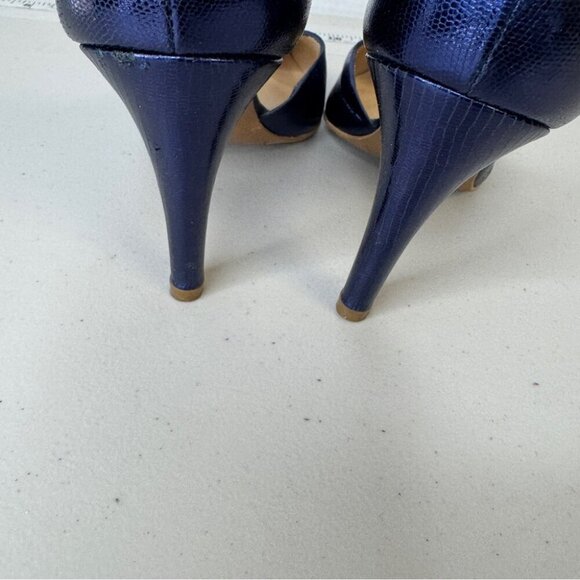 Brenda Zaro Blue Metallic Textured Leather Pump Heels Made In Spain Size 38 - Picture 8 of 15